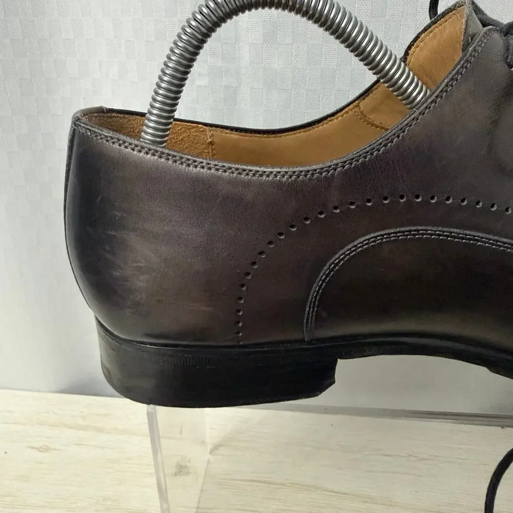 Magnanni Vaughan Dress Shoes Mens Size 10 M Oxford Hand Painted Dark Brown Spain